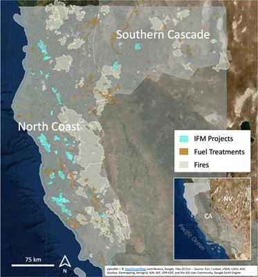 Managing nature-based solutions in fire-prone ecosystems: Competing management objectives in California forests evaluated at a landscape scale